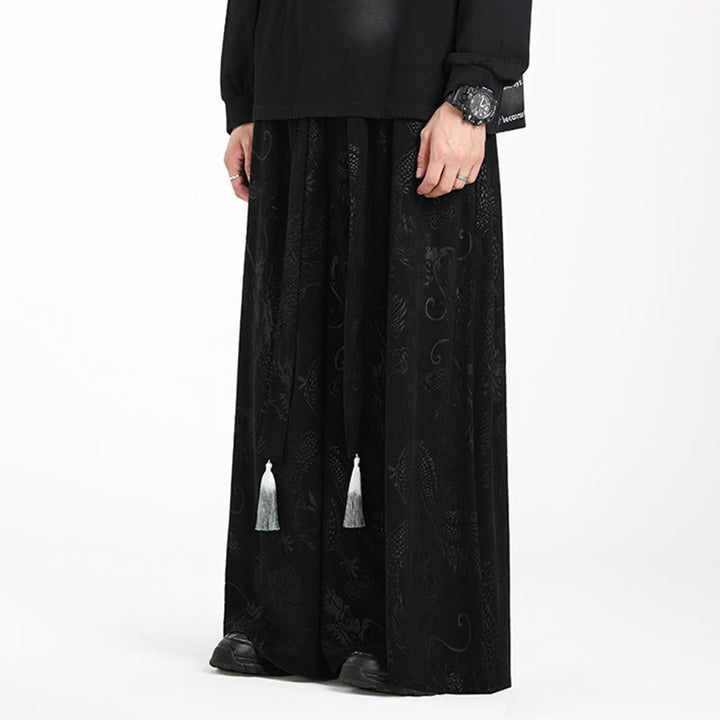 Pantaloni larghi da uomo in velluto a coste con coulisse, motivo Buddha Stones Dragon Jacquard e tasche - image 10