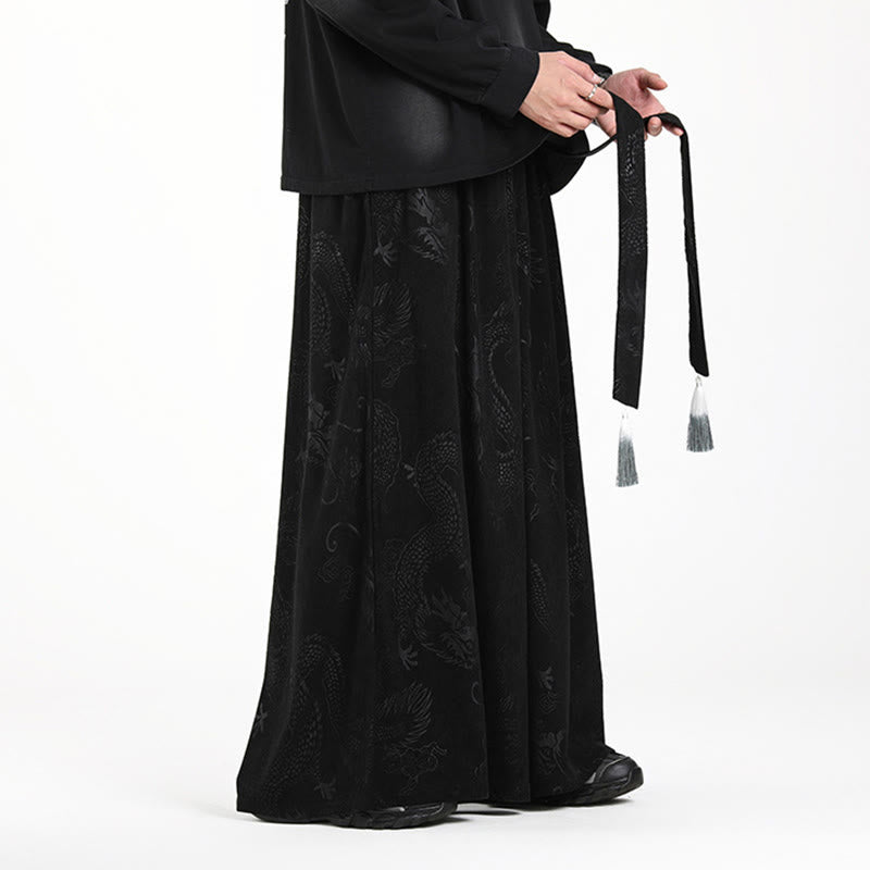 Pantaloni larghi da uomo in velluto a coste con coulisse, motivo Buddha Stones Dragon Jacquard e tasche - image 15