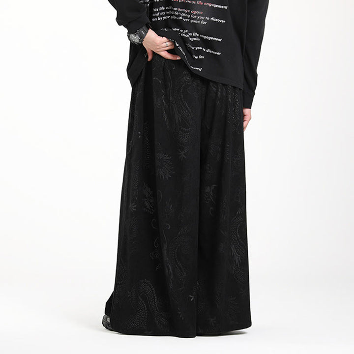 Pantaloni larghi da uomo in velluto a coste con coulisse, motivo Buddha Stones Dragon Jacquard e tasche - image 17