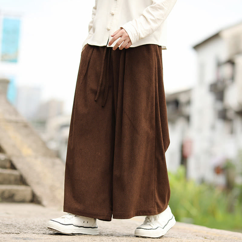 Pantaloni larghi da uomo in velluto a coste con tasche e coulisse, modello Buddha Stones Fall, tinta unita - Marrone sella - US/UK/AU46, EU56 (5XL) - image 13