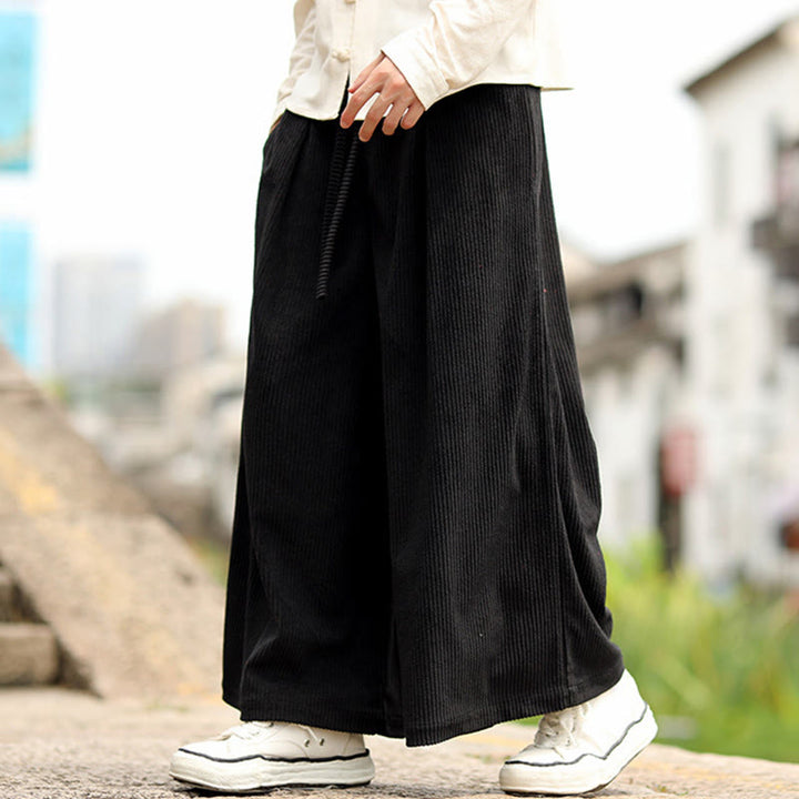 Pantaloni larghi da uomo in velluto a coste con tasche e coulisse, modello Buddha Stones Fall, tinta unita - image 11