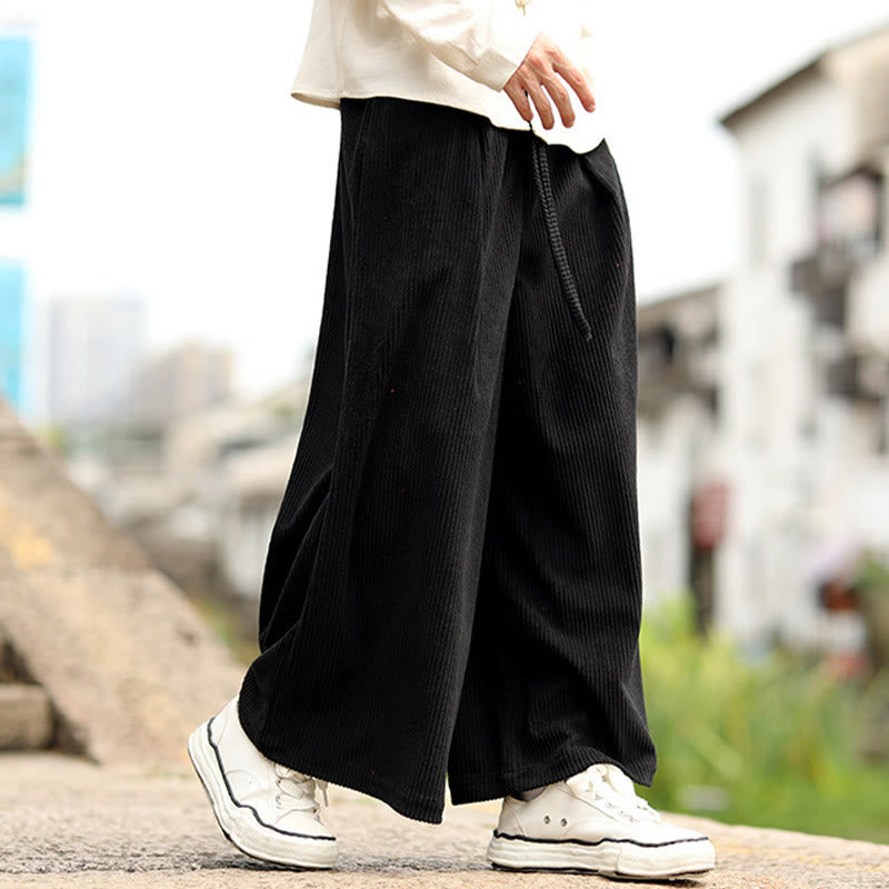 Pantaloni larghi da uomo in velluto a coste con tasche e coulisse, modello Buddha Stones Fall, tinta unita - image 9