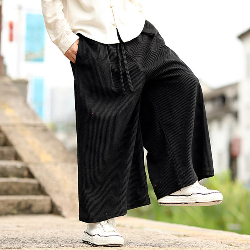 Pantaloni larghi da uomo in velluto a coste con tasche e coulisse, modello Buddha Stones Fall, tinta unita - image 12