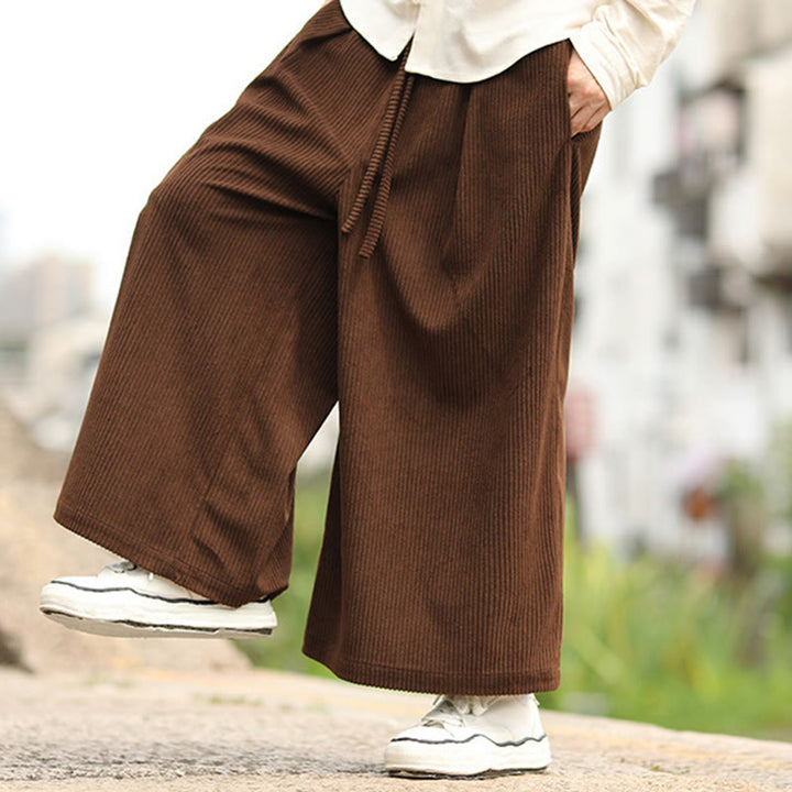 Pantaloni larghi da uomo in velluto a coste con tasche e coulisse, modello Buddha Stones Fall, tinta unita - image 19