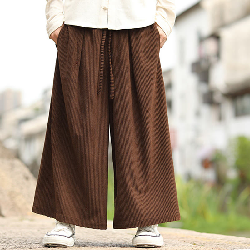 Pantaloni larghi da uomo in velluto a coste con tasche e coulisse, modello Buddha Stones Fall, tinta unita - image 15