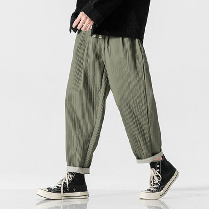 Pantaloni harem da uomo alla caviglia con coulisse e tasche, tinta unita , Buddha Stones Fall - image 6