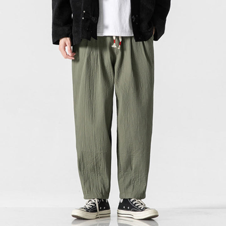 Pantaloni harem da uomo alla caviglia con coulisse e tasche, tinta unita , Buddha Stones Fall - image 2