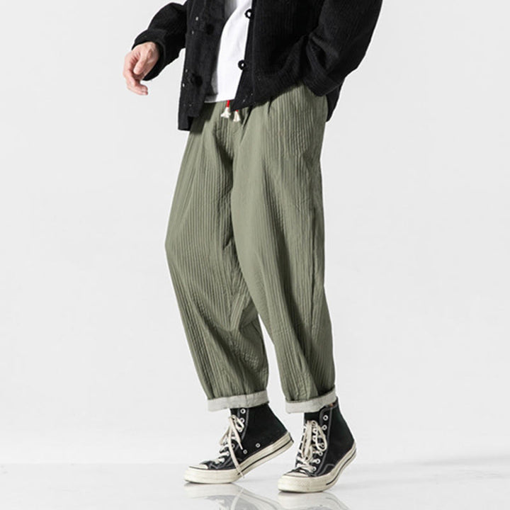 Pantaloni harem da uomo alla caviglia con coulisse e tasche, tinta unita , Buddha Stones Fall - image 7