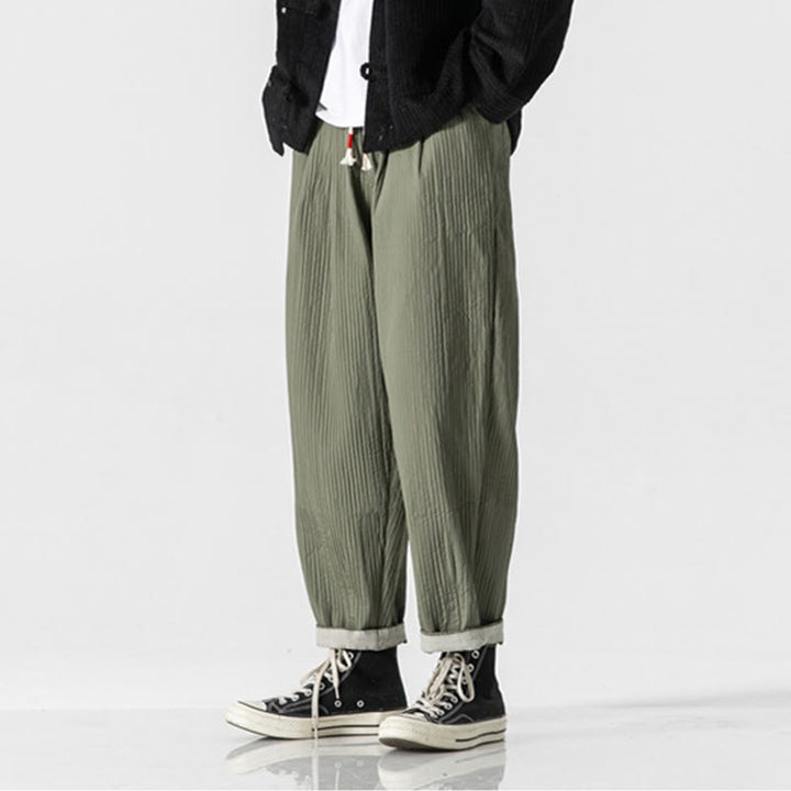 Pantaloni harem da uomo alla caviglia con coulisse e tasche, tinta unita , Buddha Stones Fall - image 3