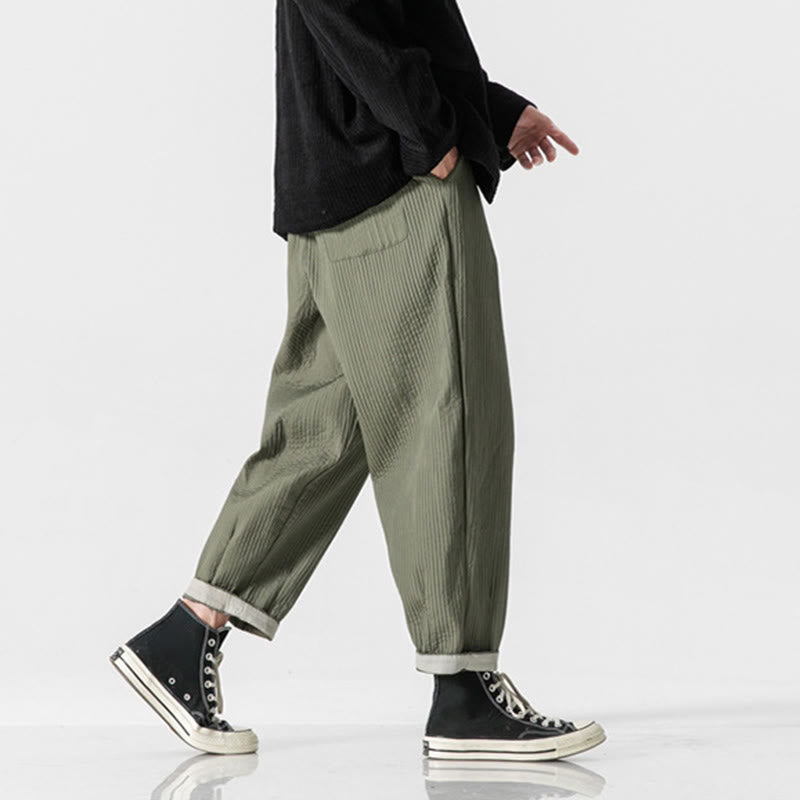 Pantaloni harem da uomo alla caviglia con coulisse e tasche, tinta unita , Buddha Stones Fall - image 5
