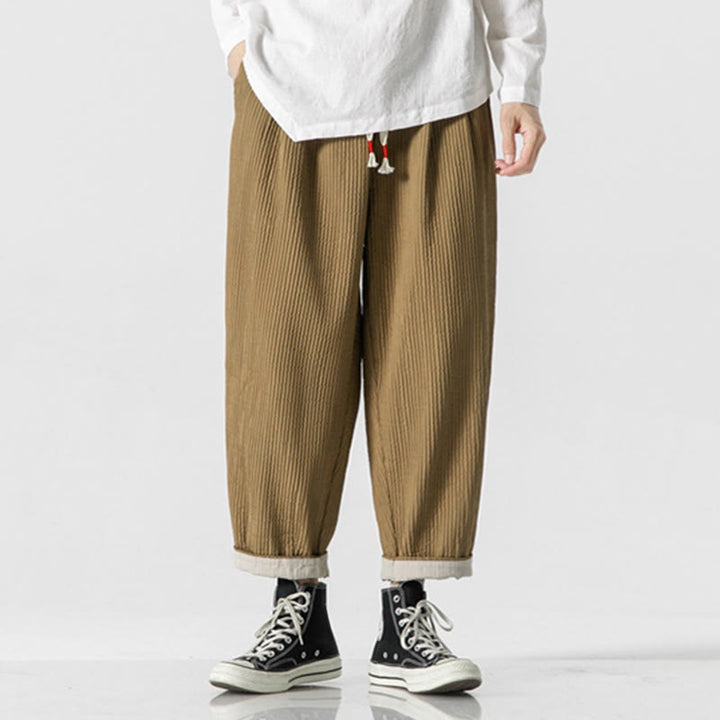 Pantaloni harem da uomo alla caviglia con coulisse e tasche, tinta unita , Buddha Stones Fall - Abbronzatura - US/UK/AU46, EU56 (5XL) - image 9