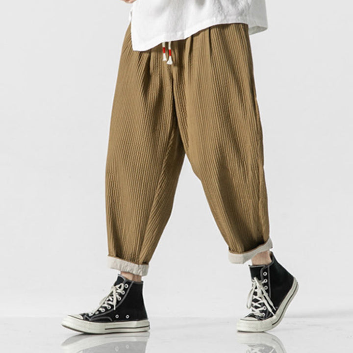 Pantaloni harem da uomo alla caviglia con coulisse e tasche, tinta unita , Buddha Stones Fall - image 13