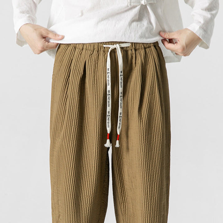 Pantaloni harem da uomo alla caviglia con coulisse e tasche, tinta unita , Buddha Stones Fall - image 18