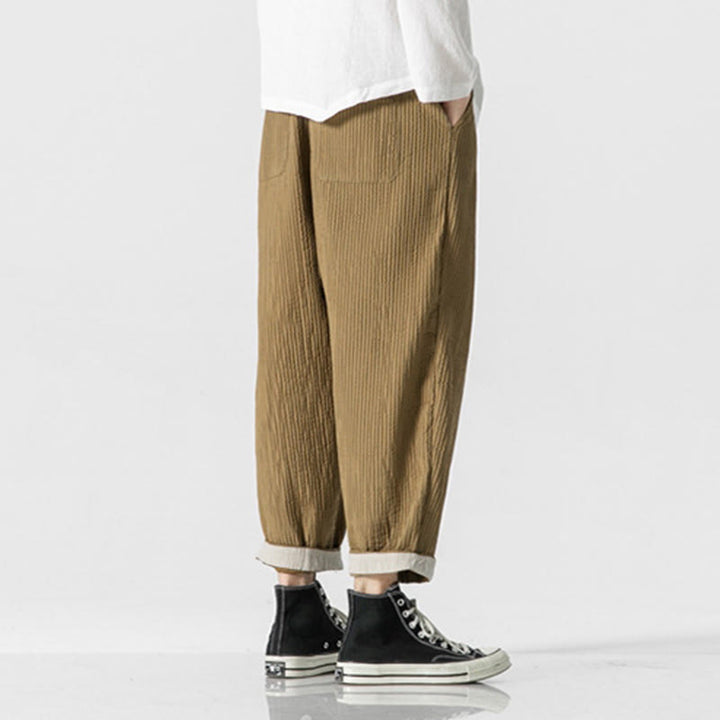 Pantaloni harem da uomo alla caviglia con coulisse e tasche, tinta unita , Buddha Stones Fall - image 12