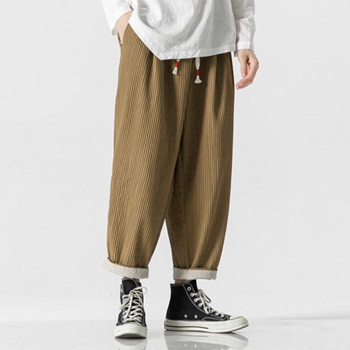 Pantaloni harem da uomo alla caviglia con coulisse e tasche, tinta unita , Buddha Stones Fall - image 10