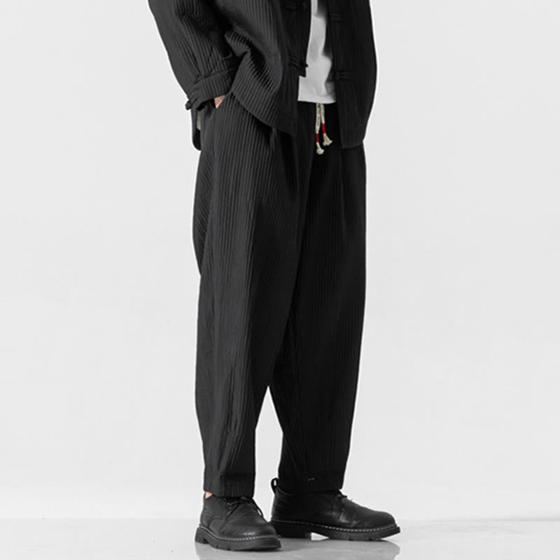 Pantaloni harem da uomo alla caviglia con coulisse e tasche, tinta unita , Buddha Stones Fall - image 24