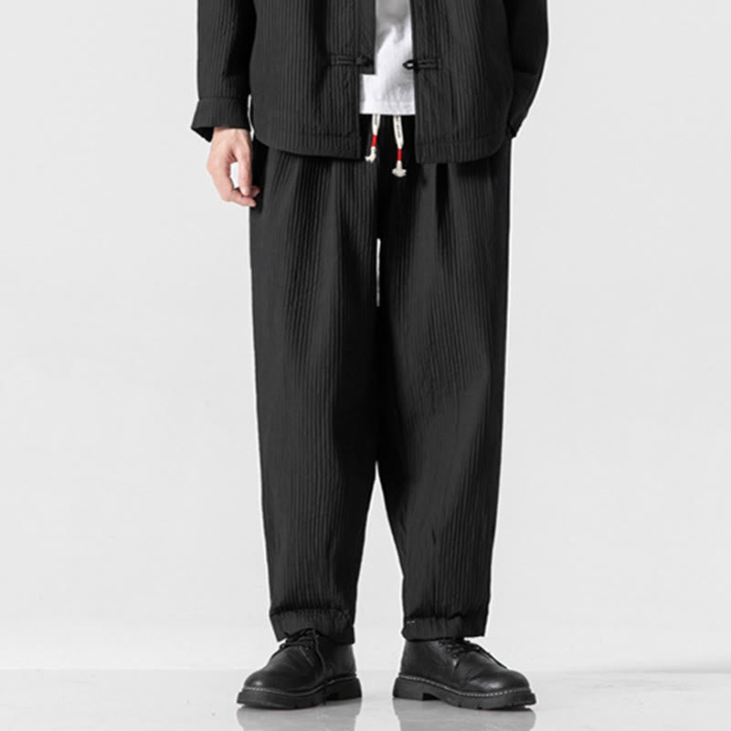 Pantaloni harem da uomo alla caviglia con coulisse e tasche, tinta unita , Buddha Stones Fall - Nero - US/UK/AU46, EU56 (5XL) - image 23