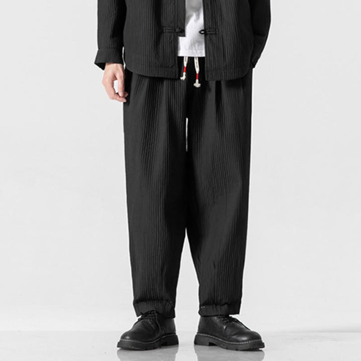 Pantaloni harem da uomo alla caviglia con coulisse e tasche, tinta unita , Buddha Stones Fall - Nero - US/UK/AU46, EU56 (5XL) - image 23