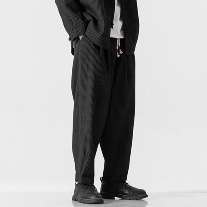 Pantaloni harem da uomo alla caviglia con coulisse e tasche, tinta unita , Buddha Stones Fall - image 24