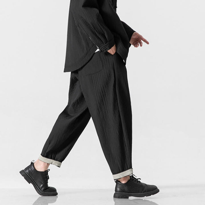 Pantaloni harem da uomo alla caviglia con coulisse e tasche, tinta unita , Buddha Stones Fall - image 27