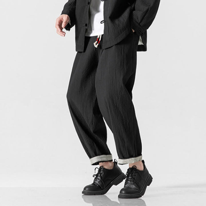 Pantaloni harem da uomo alla caviglia con coulisse e tasche, tinta unita , Buddha Stones Fall - image 30