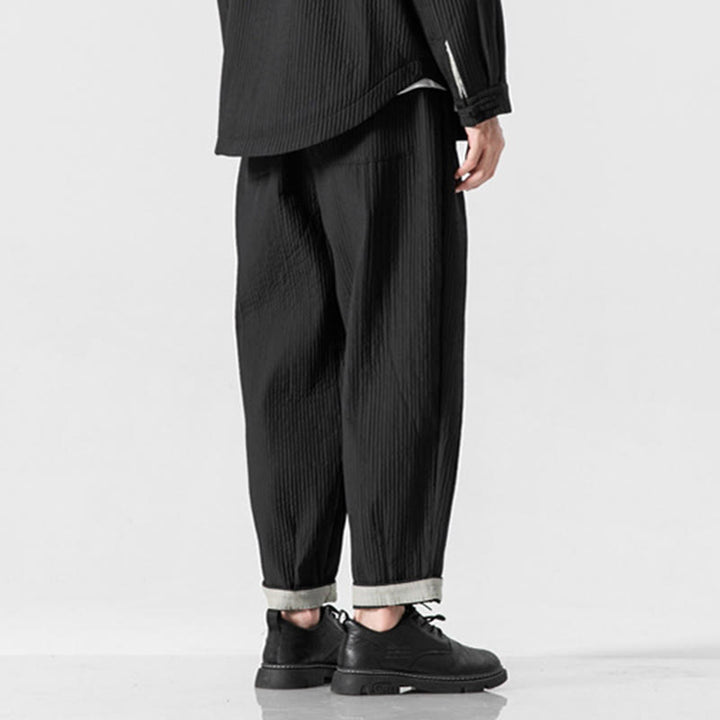 Pantaloni harem da uomo alla caviglia con coulisse e tasche, tinta unita , Buddha Stones Fall - image 26