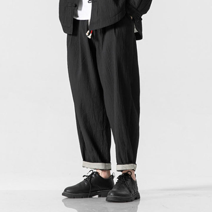 Pantaloni harem da uomo alla caviglia con coulisse e tasche, tinta unita , Buddha Stones Fall - image 29
