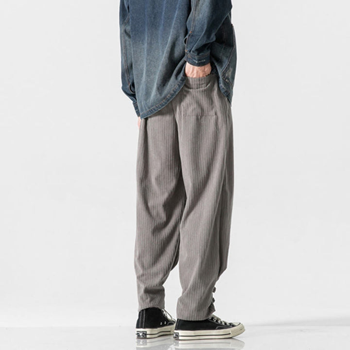 Pantaloni a gamba dritta in cotone con tasche e bottoni, modello Buddha Stones , da uomo, autunno inverno - image 4