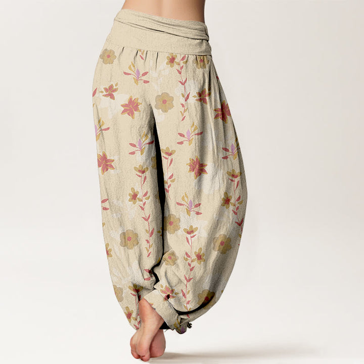Pantaloni harem da donna con elastico in vita, in cotone, semplici e rinfrescanti, con motivo a fiori e foglie, modello Buddha Stones - image 1
