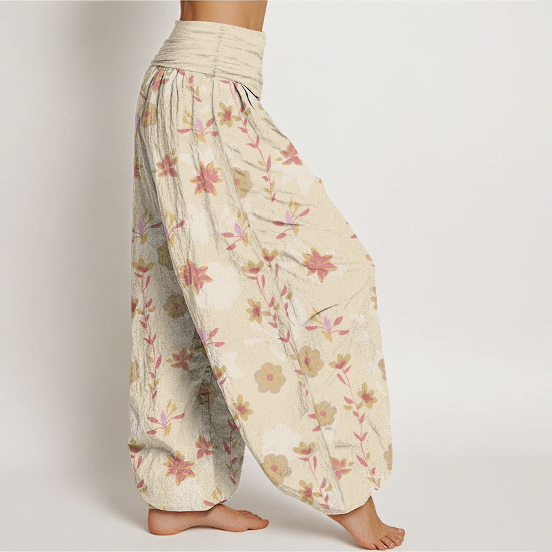 Pantaloni harem da donna con elastico in vita, in cotone, semplici e rinfrescanti, con motivo a fiori e foglie, modello Buddha Stones - image 2