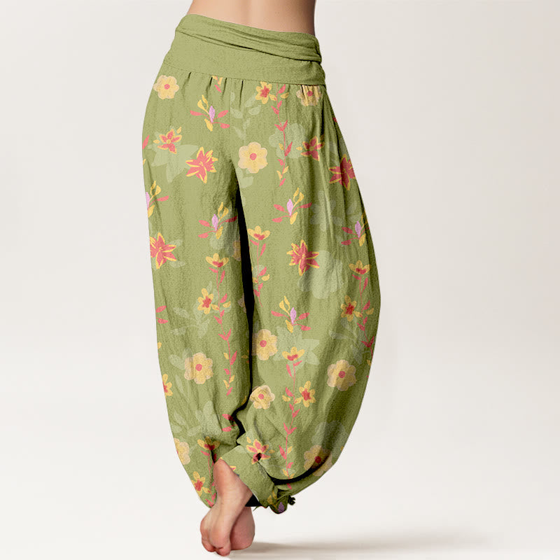 Pantaloni harem da donna con elastico in vita, in cotone, semplici e rinfrescanti, con motivo a fiori e foglie, modello Buddha Stones - image 9
