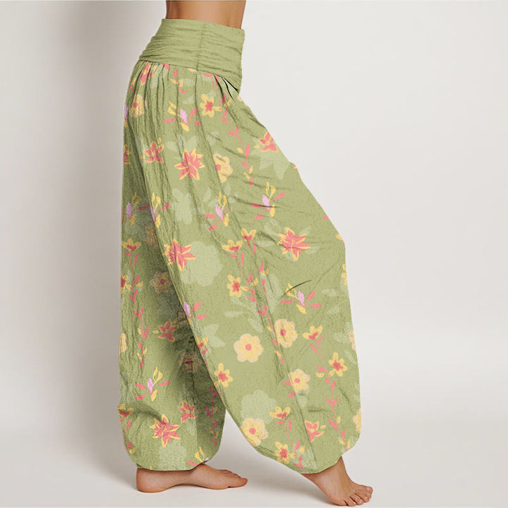 Pantaloni harem da donna con elastico in vita, in cotone, semplici e rinfrescanti, con motivo a fiori e foglie, modello Buddha Stones - image 10