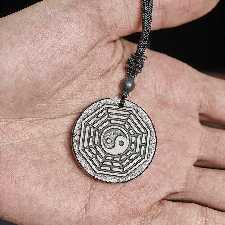 Collana con ciondolo in pietra di shungite autentica con protezione Bagua Yin Yang Buddha Stones - image 8