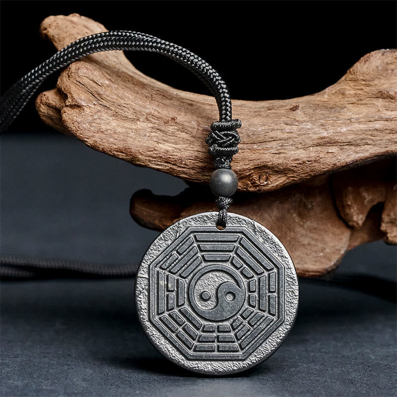 Collana con ciondolo in pietra di shungite autentica con protezione Bagua Yin Yang Buddha Stones - image 1