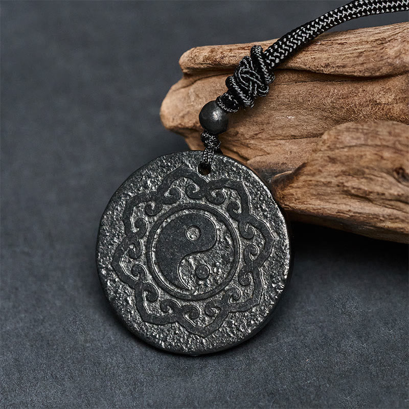 Buddha Stones Tai Chi Simbolo Yin Yang Collana con ciondolo in pietra di shungite autentica Forza interiore - image 1