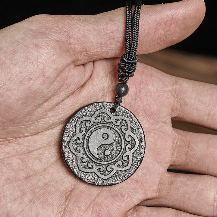 Buddha Stones Tai Chi Simbolo Yin Yang Collana con ciondolo in pietra di shungite autentica Forza interiore - image 5