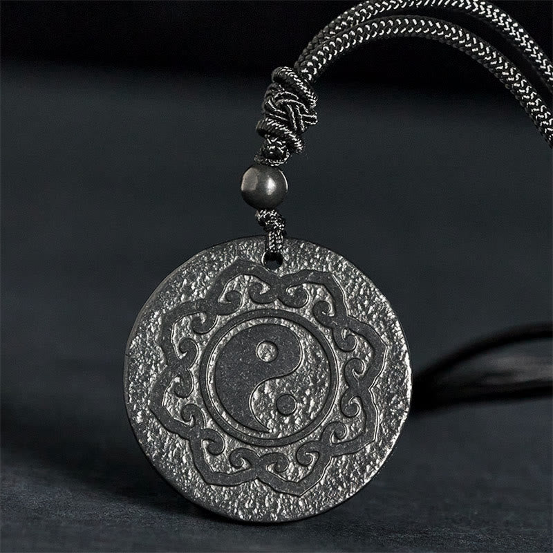 Buddha Stones Tai Chi Simbolo Yin Yang Collana con ciondolo in pietra di shungite autentica Forza interiore - Pietra di shungite (Protezione ♥ Radicamento) - 35-40 mm - image 0