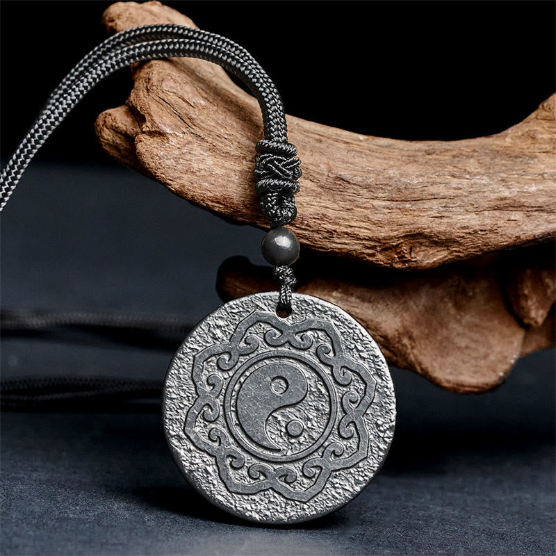Buddha Stones Tai Chi Simbolo Yin Yang Collana con ciondolo in pietra di shungite autentica Forza interiore - image 2