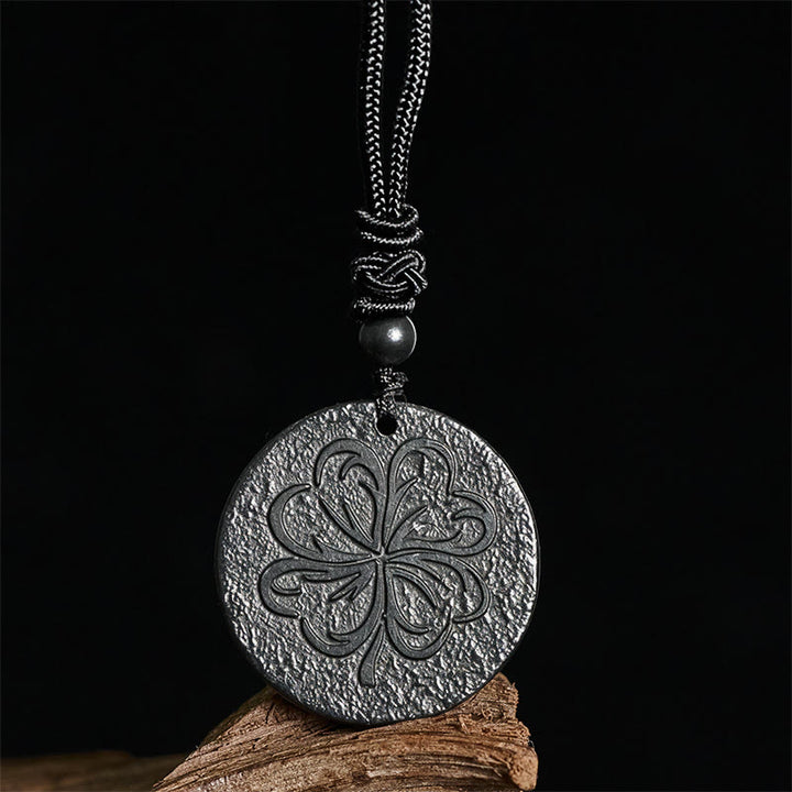 Buddha Stones, quadrifoglio, pietra di shungite autentica, pietra di grafite, collana con ciondolo protettivo - image 1