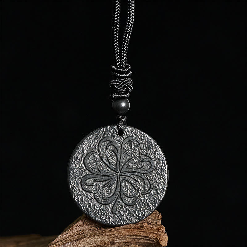 Buddha Stones, quadrifoglio, pietra di shungite autentica, pietra di grafite, collana con ciondolo protettivo - image 1