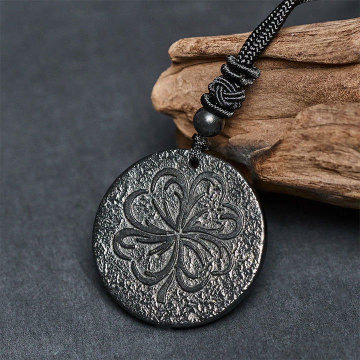Buddha Stones, quadrifoglio, pietra di shungite autentica, pietra di grafite, collana con ciondolo protettivo - image 3