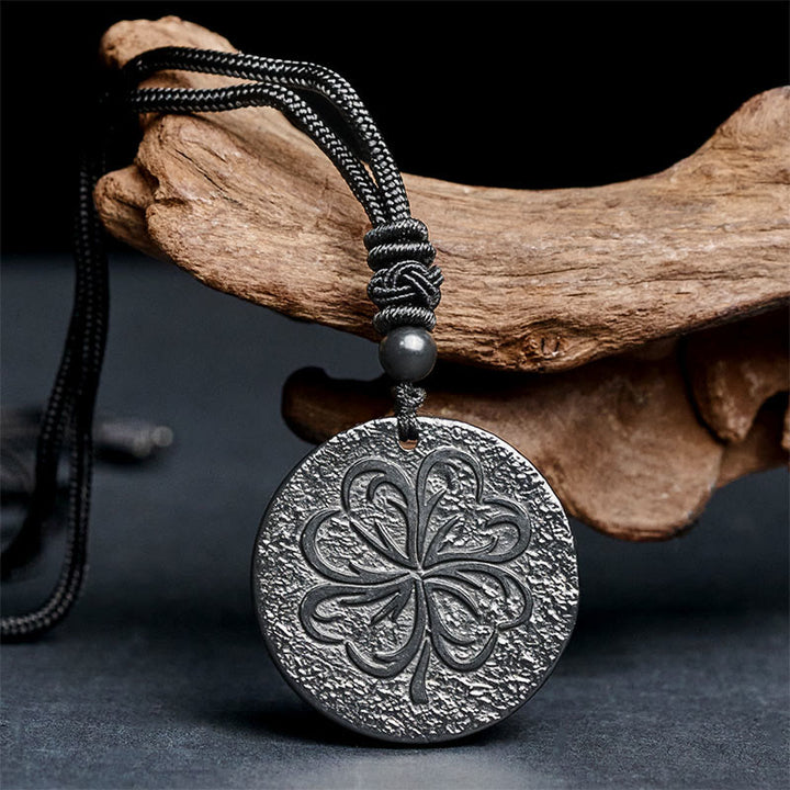 Buddha Stones, quadrifoglio, pietra di shungite autentica, pietra di grafite, collana con ciondolo protettivo - image 2