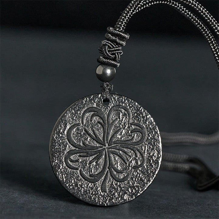 Buddha Stones, quadrifoglio, pietra di shungite autentica, pietra di grafite, collana con ciondolo protettivo - Pietra di shungite (Protezione ♥ Radicamento) - 35-40 mm - image 0