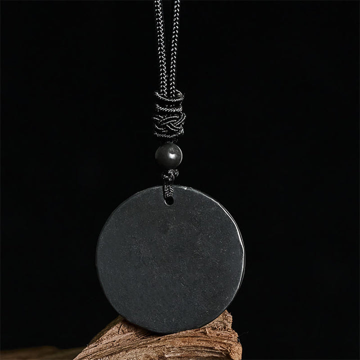 Collana con ciondolo di protezione in pietra di shungite autentica con cerchio Buddha Stones dal design semplice - image 3