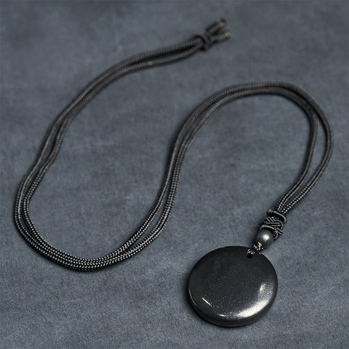 Collana con ciondolo in pietra di shungite autentica, forma geometrica rotonda, forza interiore, Buddha Stones - image 7