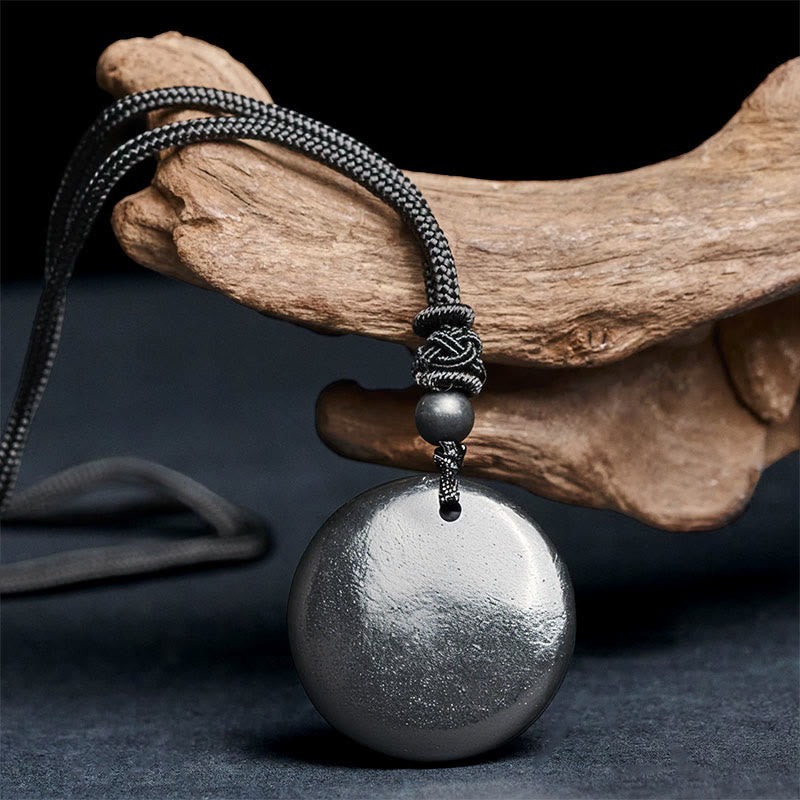 Collana con ciondolo in pietra di shungite autentica, forma geometrica rotonda, forza interiore, Buddha Stones - image 2