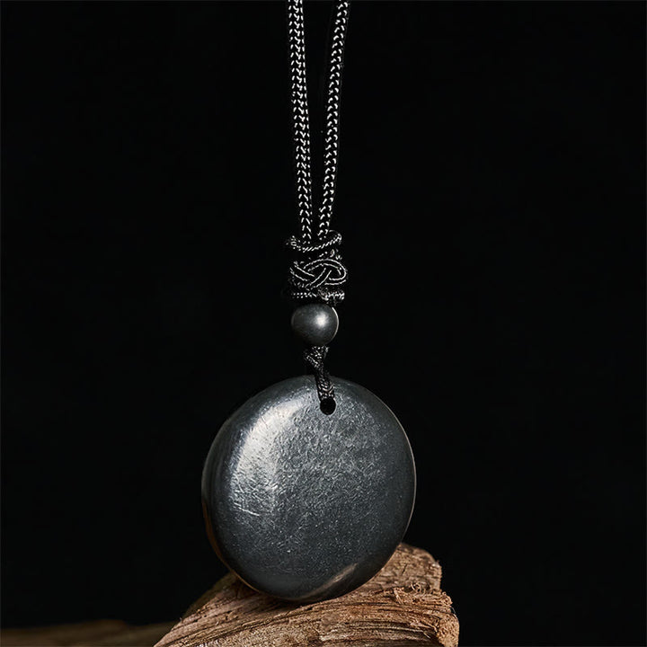 Collana con ciondolo in pietra di shungite autentica, forma geometrica rotonda, forza interiore, Buddha Stones - image 6