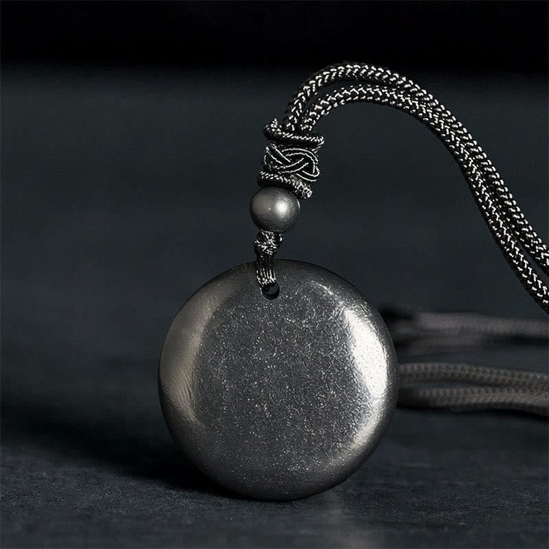 Collana con ciondolo in pietra di shungite autentica, forma geometrica rotonda, forza interiore, Buddha Stones - image 1