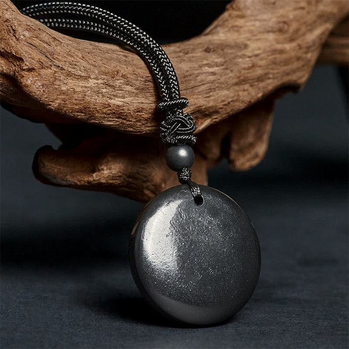 Collana con ciondolo in pietra di shungite autentica, forma geometrica rotonda, forza interiore, Buddha Stones - image 3