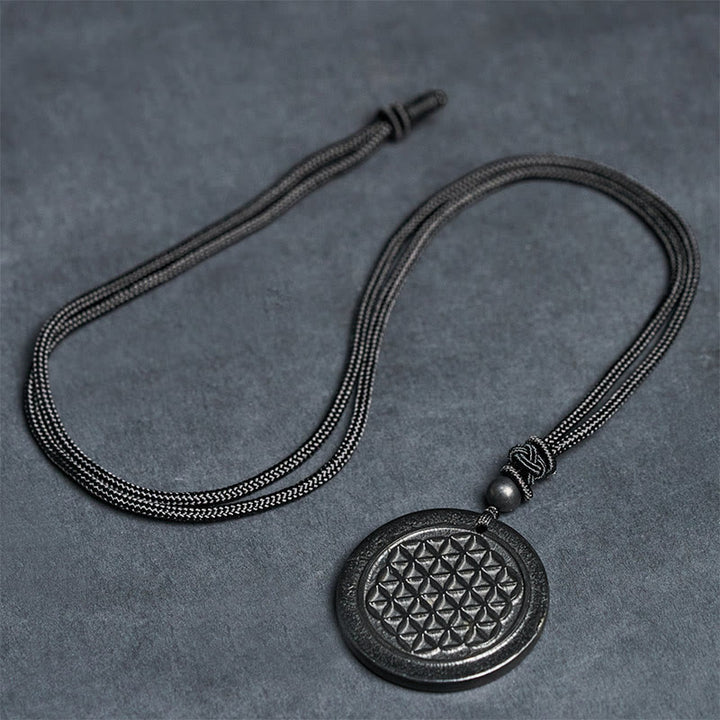 Collana con ciondolo di protezione in pietra di shungite autentica con intaglio del fiore della vita Buddha Stones - image 6
